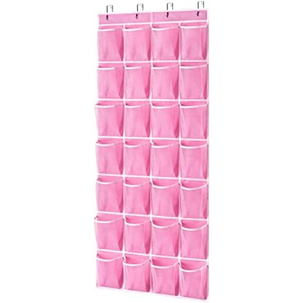 Hanging Shoe Organizer 28 Pockets Over the Door with Mesh Pockets Large Pink